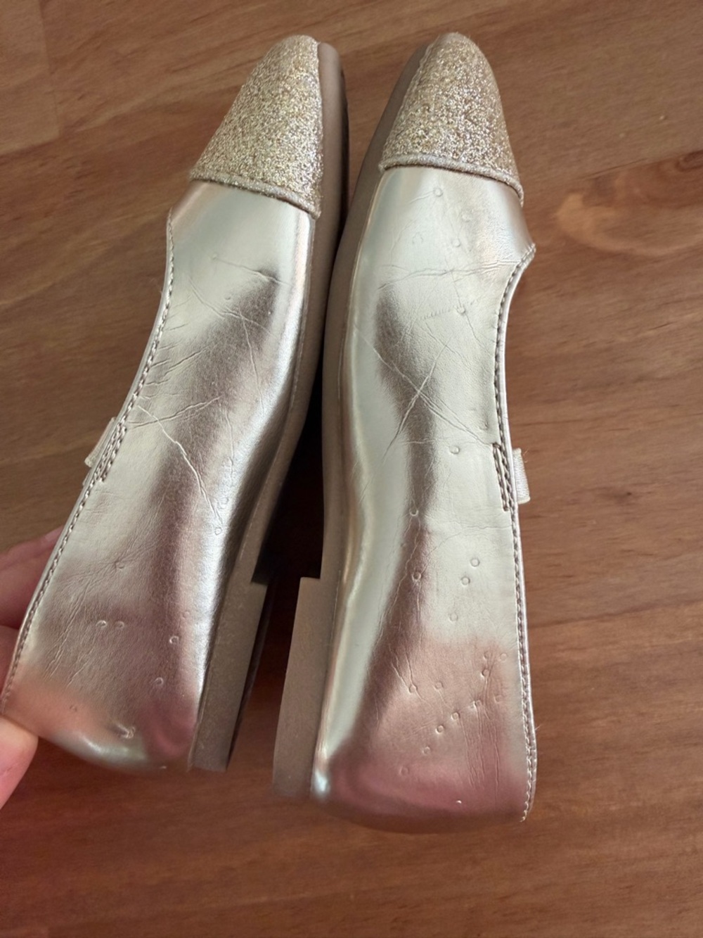 Place Girls Gold Glitter Strap Dress Flats Size 9 - Picture 6 of 7